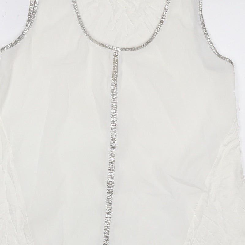 Oasis Women Ivory UK 12 Sheer Chiffon Scoop Neck Camisole Tank Top