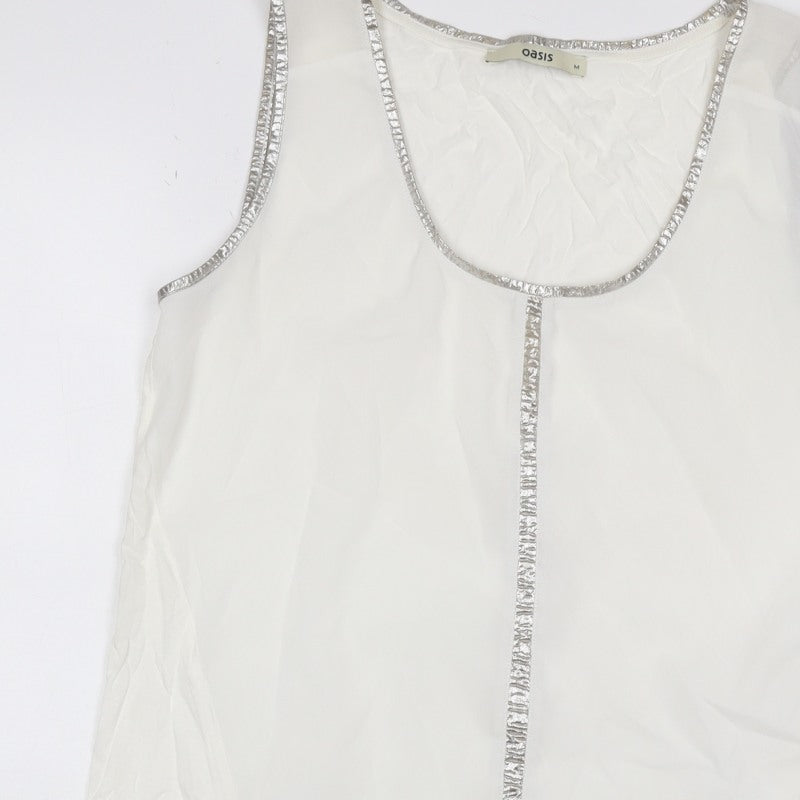 Oasis Women Ivory UK 12 Sheer Chiffon Scoop Neck Camisole Tank Top