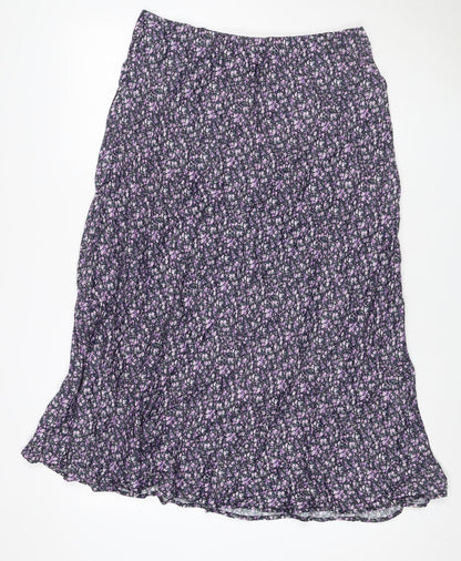 Gallery Women Black Floral Viscose Maxi Skirt UK 18 Elastic Waist
