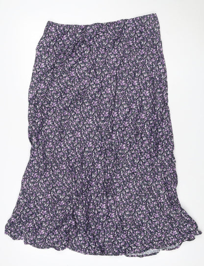 Gallery Women Black Floral Viscose Maxi Skirt UK 18 Elastic Waist