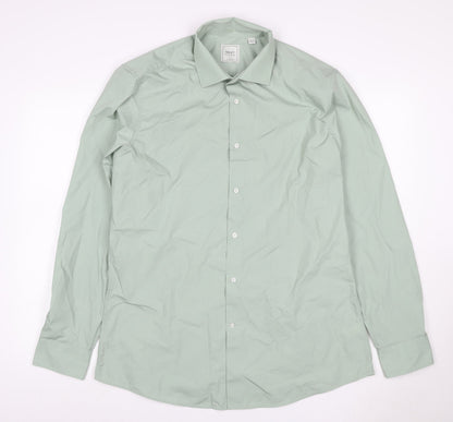 Next Men Green 16.5 Slim Fit Cotton Long Sleeve Button-Up Shirt