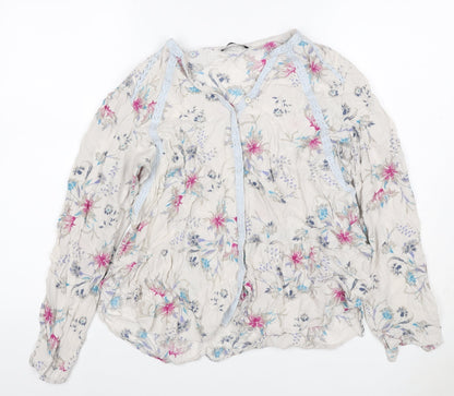 Per Una Women's Multicoloured UK 14 Floral Ruffle Chiffon Blouse
