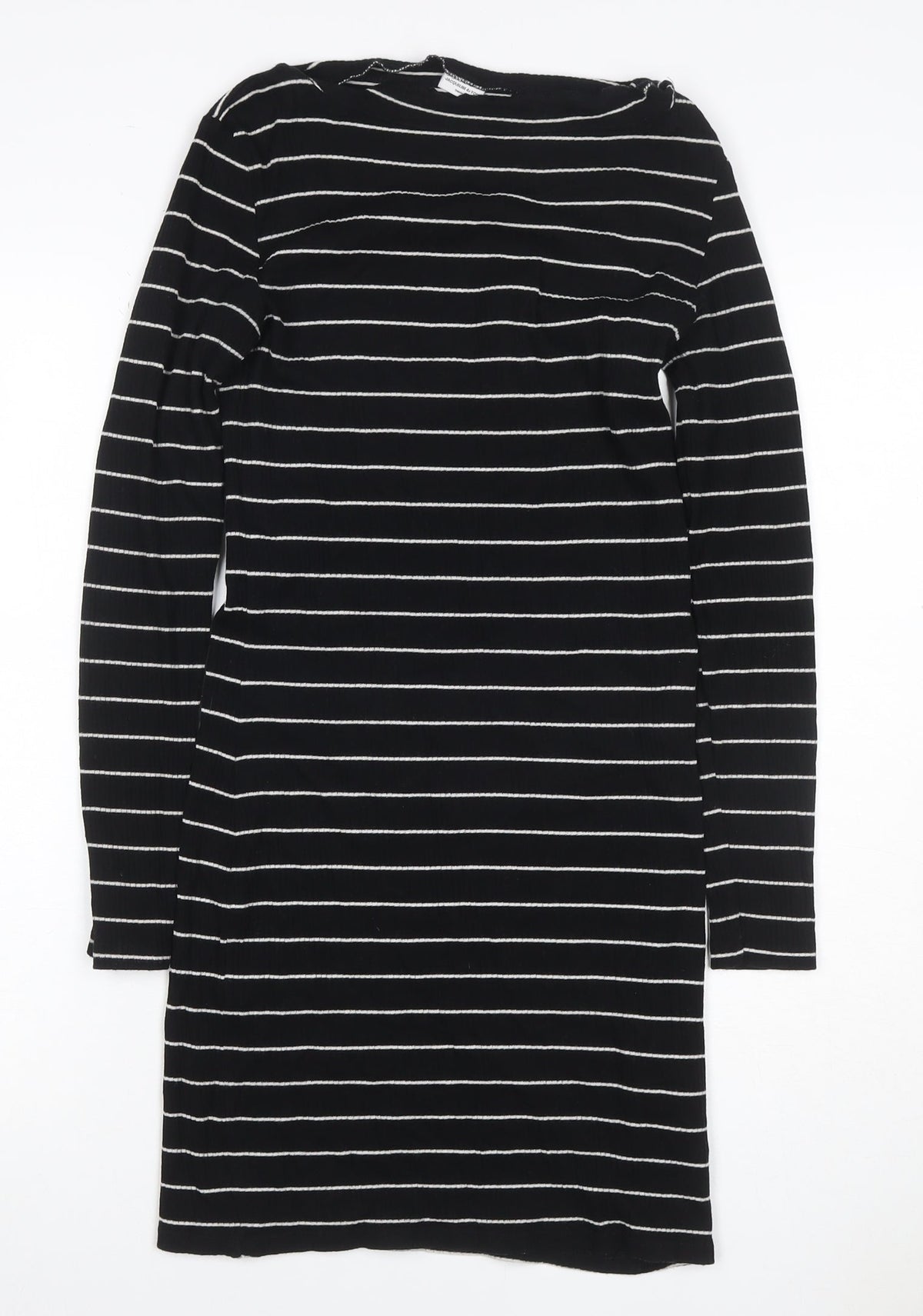 Additional front view of Jacqueline de Yong Women Black Striped Bodycon Knit Dress M