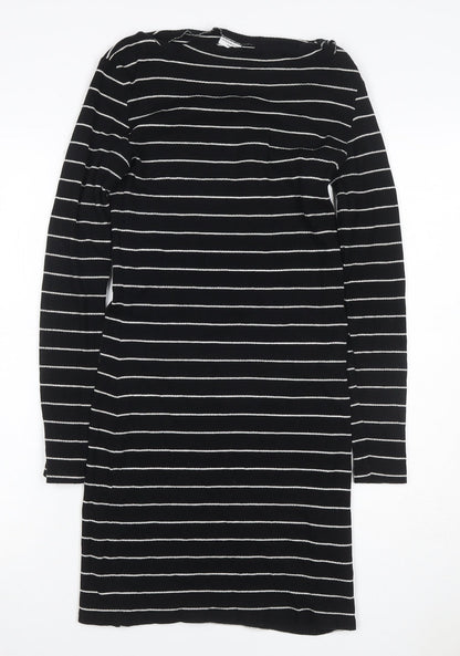 Additional front view of Jacqueline de Yong Women Black Striped Bodycon Knit Dress M