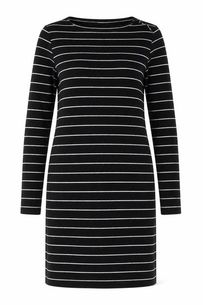 Front view of Jacqueline de Yong Women Black Striped Bodycon Knit Dress M
