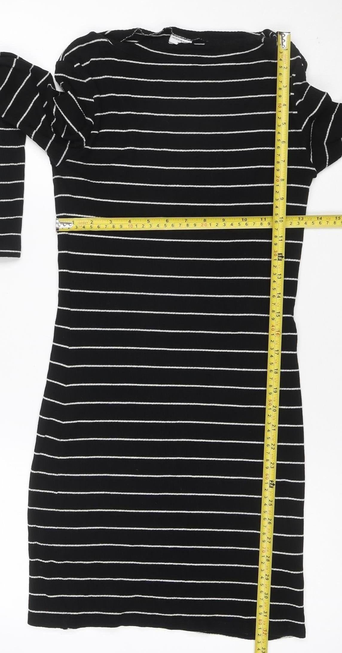 Close-up detail of Jacqueline de Yong Women Black Striped Bodycon Knit Dress M