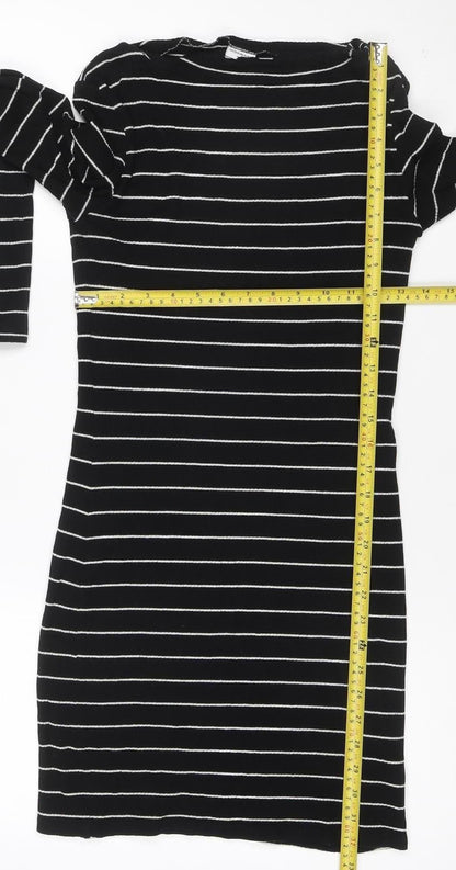 Close-up detail of Jacqueline de Yong Women Black Striped Bodycon Knit Dress M