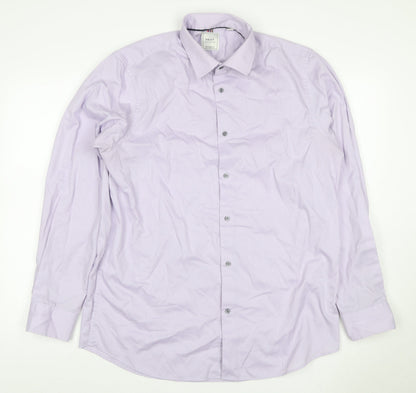 Next Men’s Purple 16.5 Regular Fit Cotton Striped Button-Up Shirt