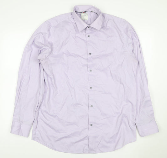 Next Men’s Purple 16.5 Regular Fit Cotton Striped Button-Up Shirt
