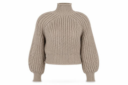 H&M Women Beige S Chunky Knit Roll Neck Raglan Jumper