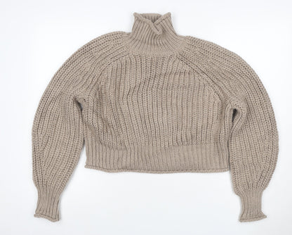 H&M Women Beige S Chunky Knit Roll Neck Raglan Jumper