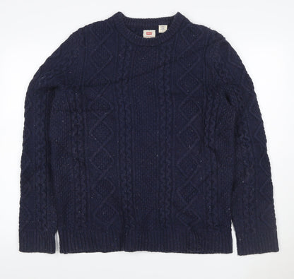 Levi's Men's Blue L Cable Knit Wool Blend Crew Neck Jumper