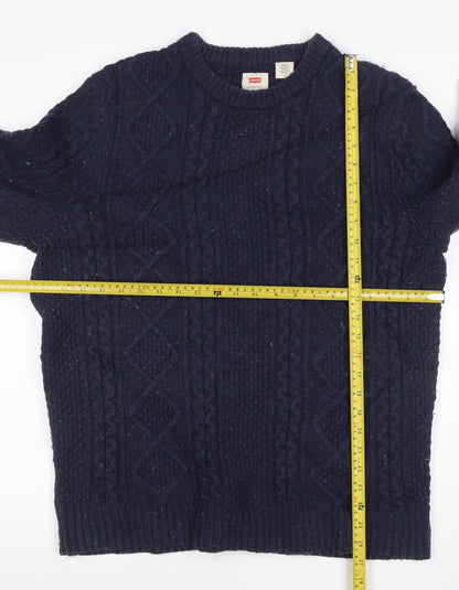 Levi's Men's Blue L Cable Knit Wool Blend Crew Neck Jumper