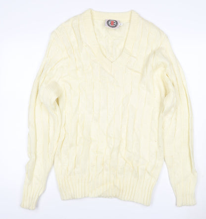 Brave Soul Men’s Ivory M Cable Knit V-Neck Pullover Jumper
