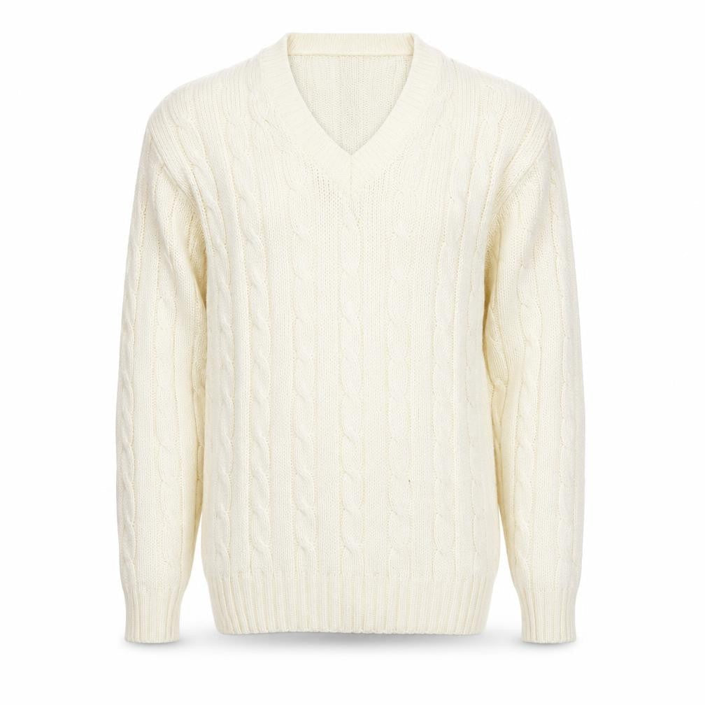 Brave Soul Men’s Ivory M Cable Knit V-Neck Pullover Jumper