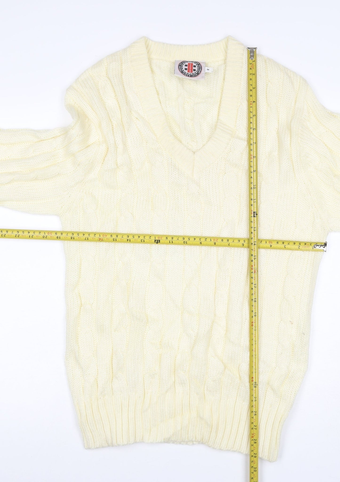 Brave Soul Men’s Ivory M Cable Knit V-Neck Pullover Jumper