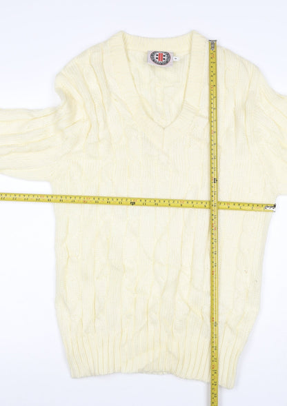 Brave Soul Men’s Ivory M Cable Knit V-Neck Pullover Jumper