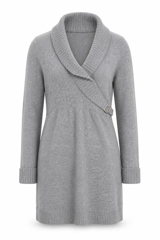 Front view of ESPRIT Women Grey XS Jumper Dress Cowl Neck Belted Knit