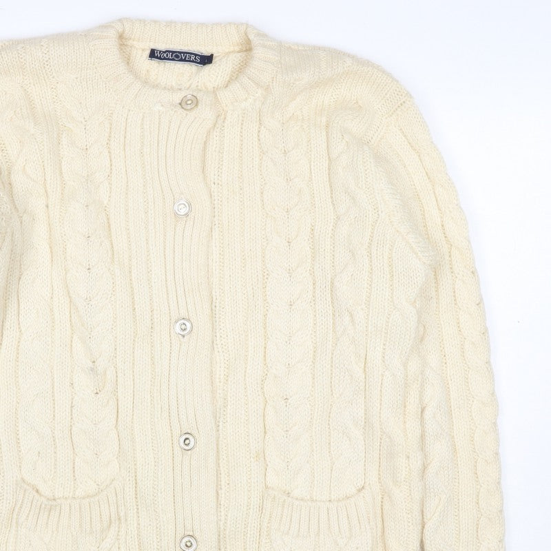WoolOvers Women’s Ivory L Cable Knit Button Pocket Cardigan