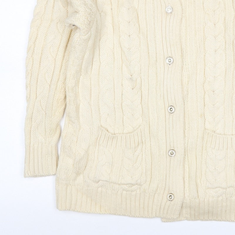 WoolOvers Women’s Ivory L Cable Knit Button Pocket Cardigan