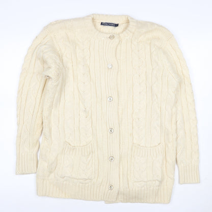 WoolOvers Women’s Ivory L Cable Knit Button Pocket Cardigan