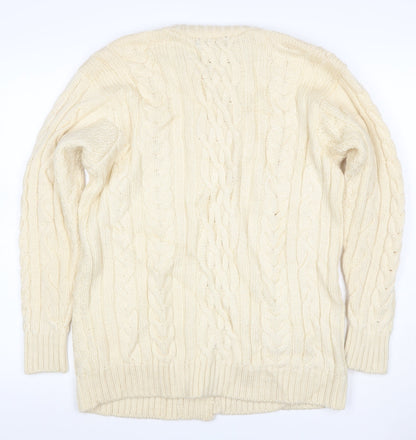 WoolOvers Women’s Ivory L Cable Knit Button Pocket Cardigan