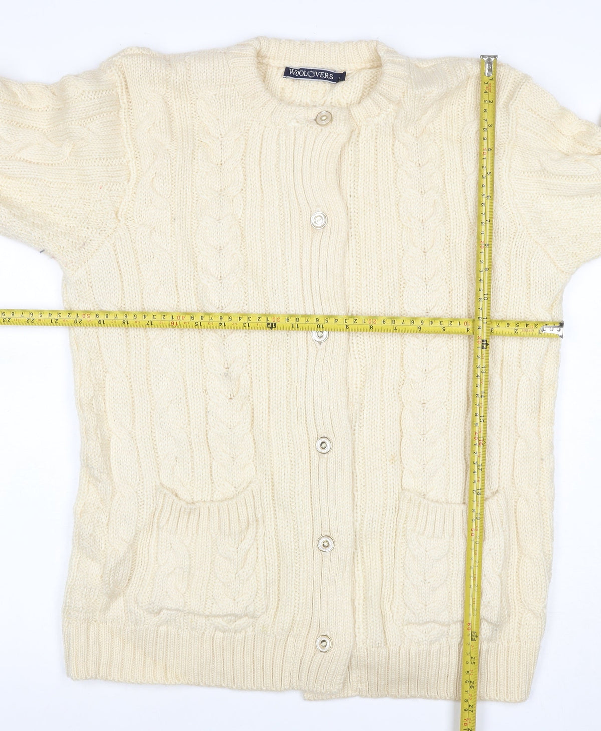 WoolOvers Women’s Ivory L Cable Knit Button Pocket Cardigan