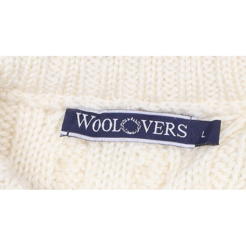 WoolOvers Women’s Ivory L Cable Knit Button Pocket Cardigan