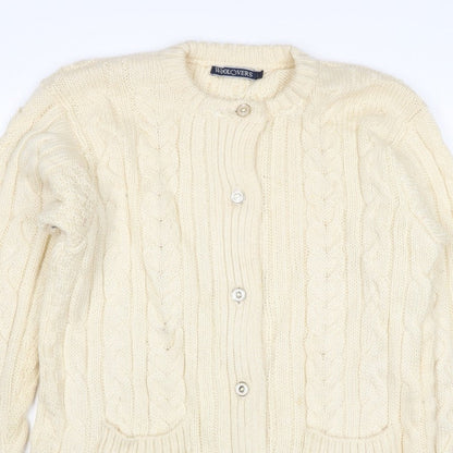 WoolOvers Women’s Ivory L Cable Knit Button Pocket Cardigan