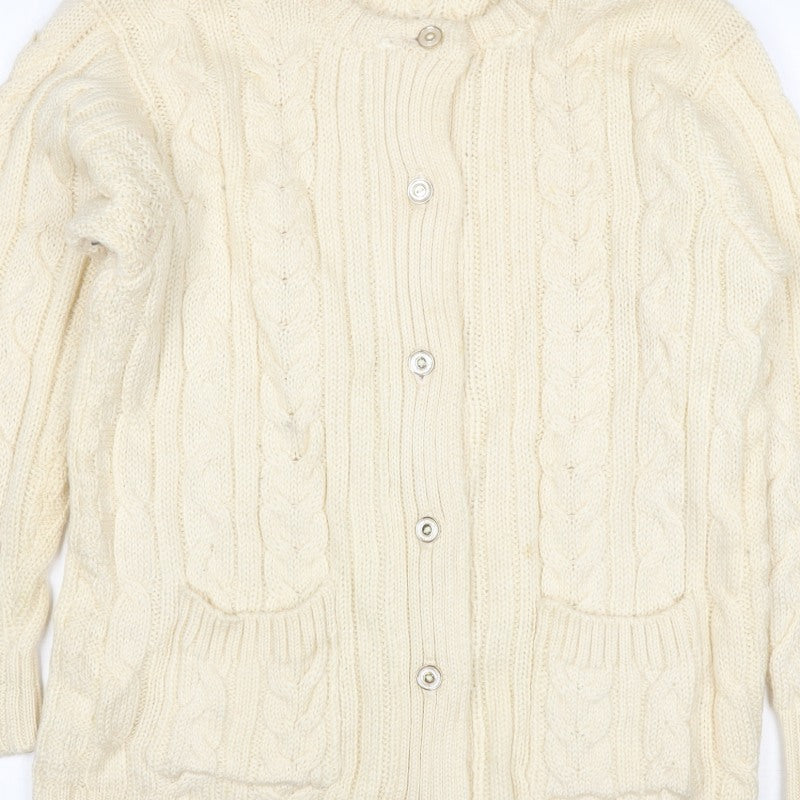 WoolOvers Women’s Ivory L Cable Knit Button Pocket Cardigan