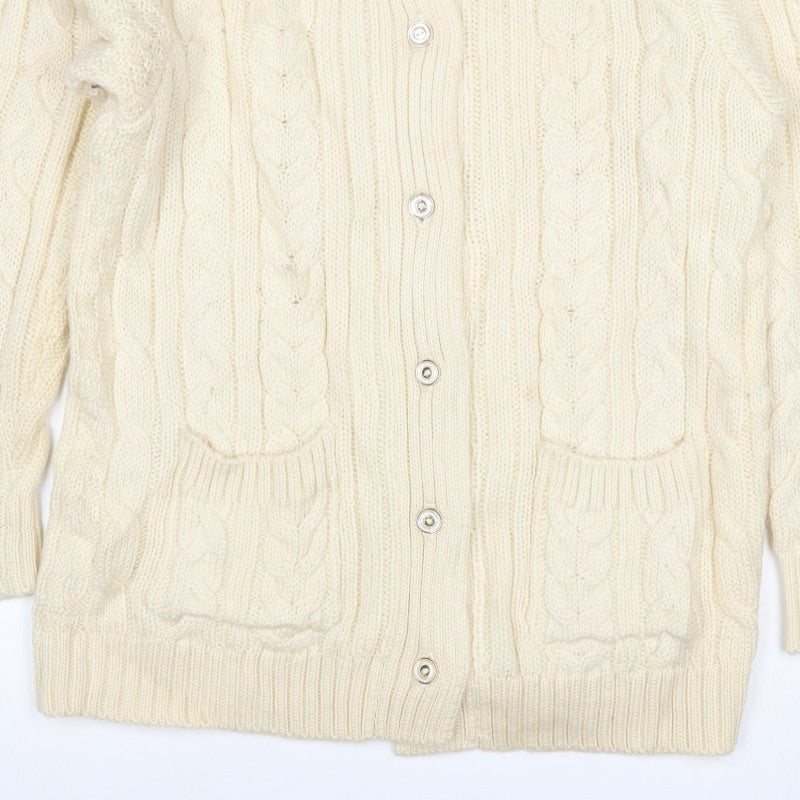 WoolOvers Women’s Ivory L Cable Knit Button Pocket Cardigan