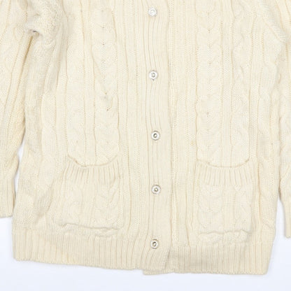 WoolOvers Women’s Ivory L Cable Knit Button Pocket Cardigan
