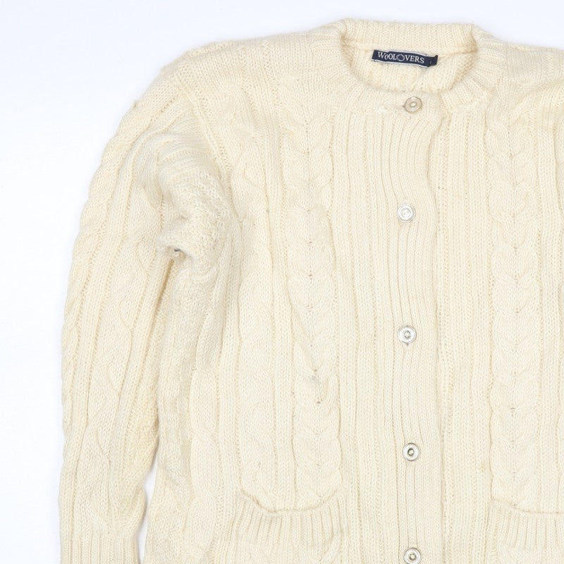 WoolOvers Women’s Ivory L Cable Knit Button Pocket Cardigan