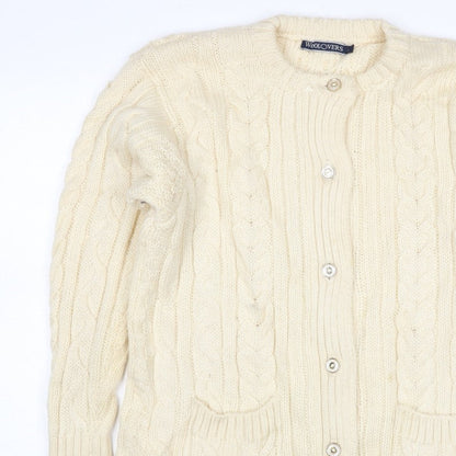 WoolOvers Women’s Ivory L Cable Knit Button Pocket Cardigan