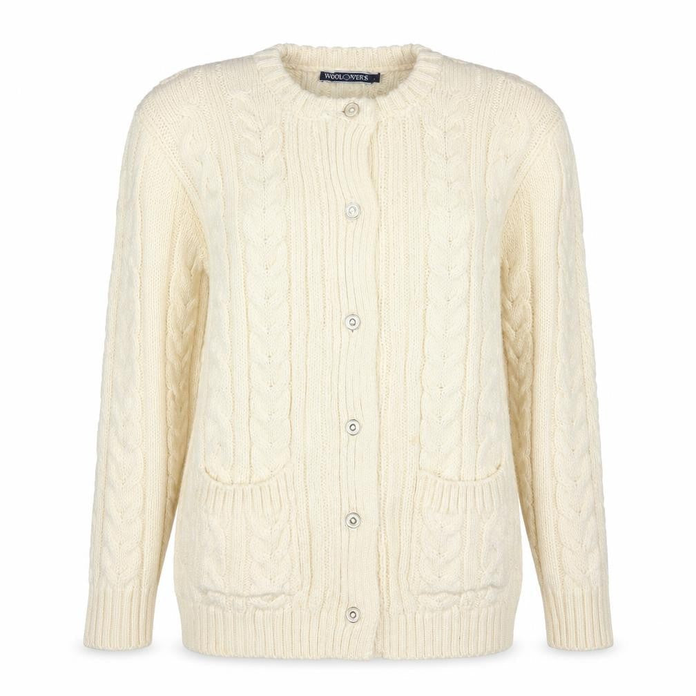 WoolOvers Women’s Ivory L Cable Knit Button Pocket Cardigan