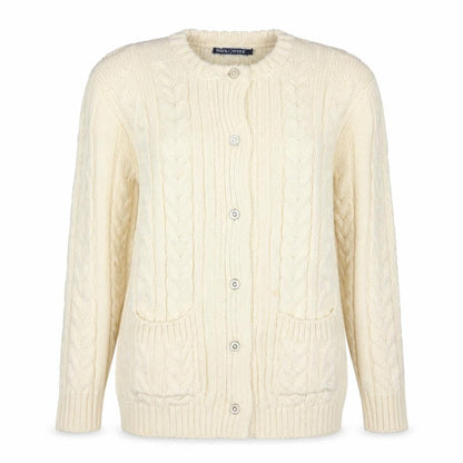 WoolOvers Women’s Ivory L Cable Knit Button Pocket Cardigan