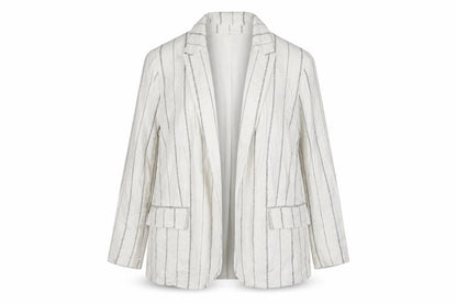 Marks & Spencer Women Ivory Stripe Linen Blend Blazer UK 18