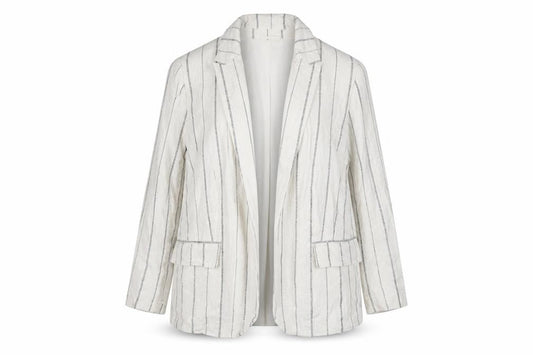 Marks and Spencer Women Ivory Stripe Linen Blend Blazer UK 18