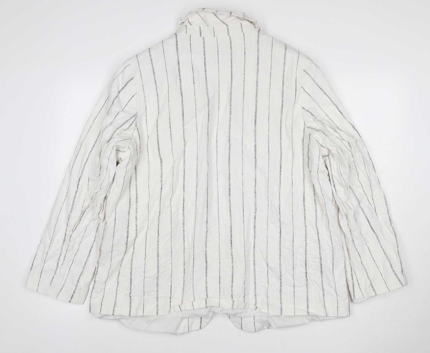 Marks and Spencer Women Ivory Stripe Linen Blend Blazer UK 18