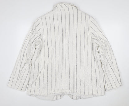 Marks and Spencer Women Ivory Stripe Linen Blend Blazer UK 18