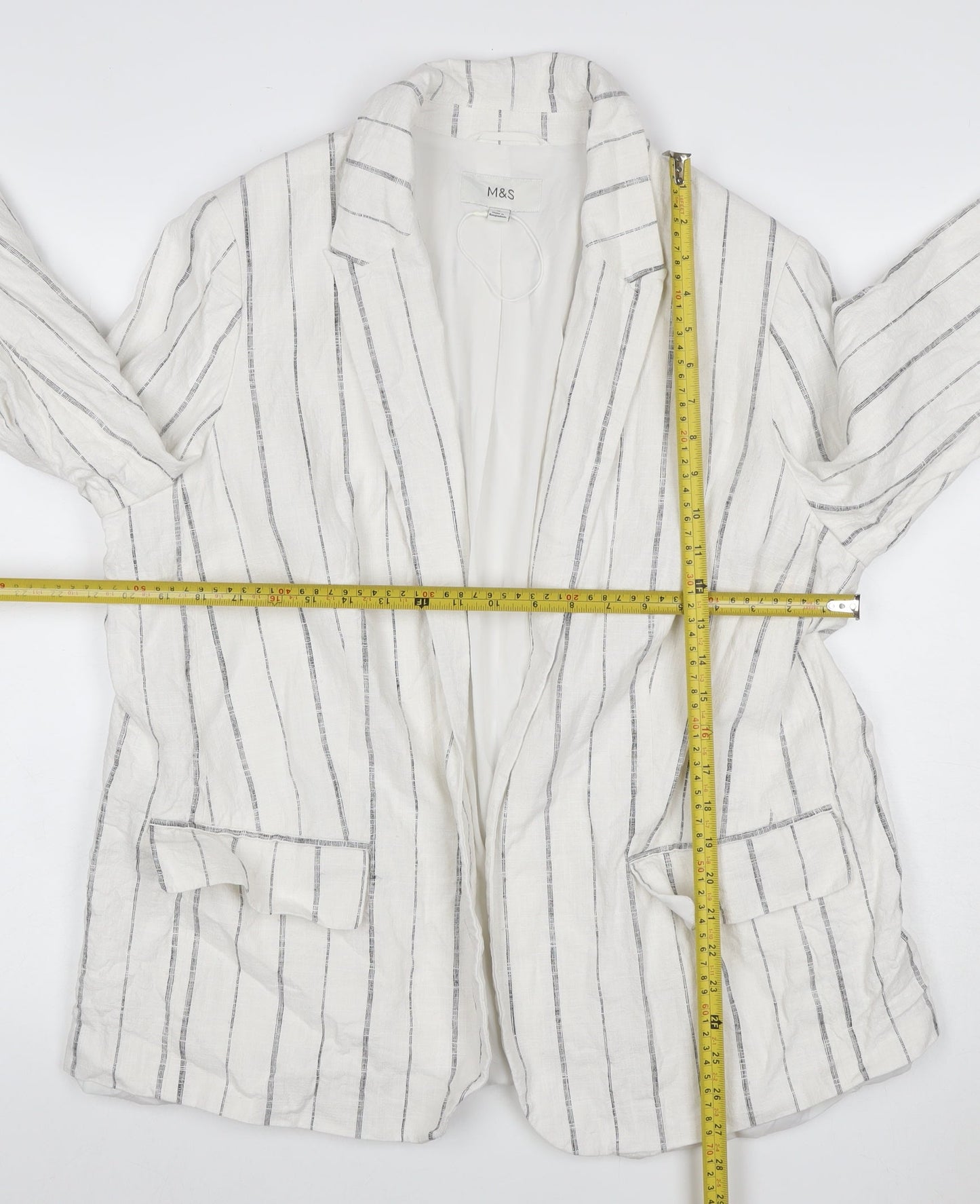 Marks and Spencer Women Ivory Stripe Linen Blend Blazer UK 18