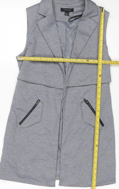 Atmosphere Women Grey Size 10 Long Sleeveless Zip Pocket Waistcoat