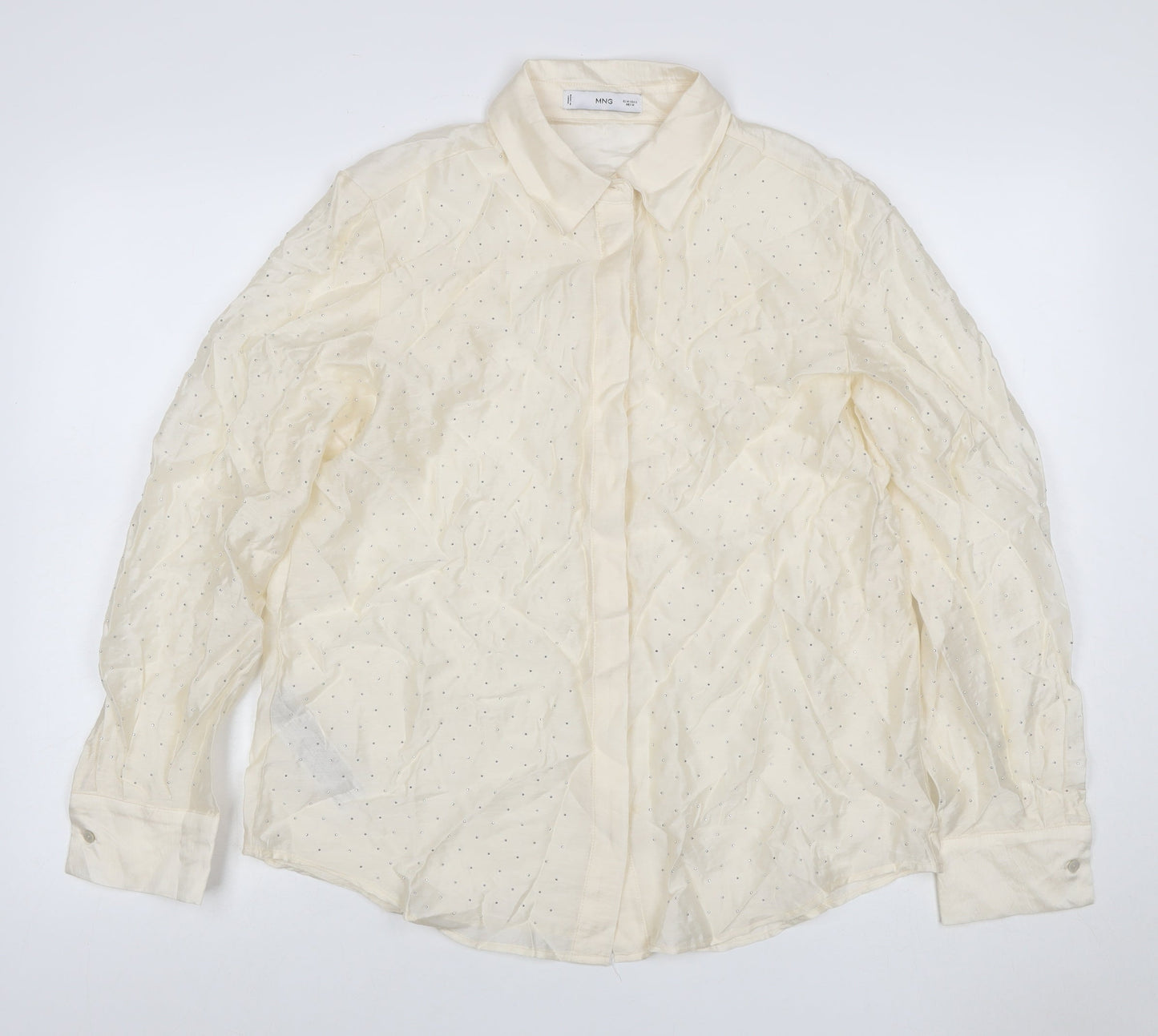Mango Women Ivory M Sheer Chiffon Embellished Long Sleeve Suit Top