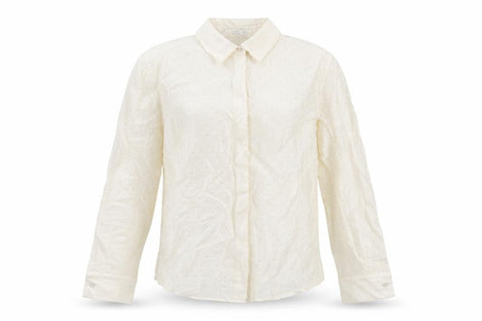 Mango Women Ivory M Sheer Chiffon Embellished Long Sleeve Suit Top
