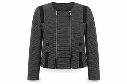 Next Women Black White Geometric Zip Cropped Jacket UK 14 Lined