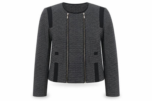 Next Women Black White Geometric Zip Cropped Jacket UK 14 Lined