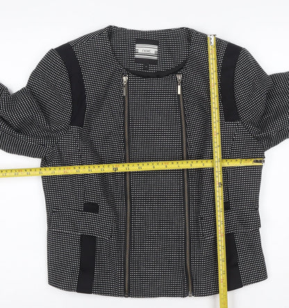 Next Women Black White Geometric Zip Cropped Jacket UK 14 Lined