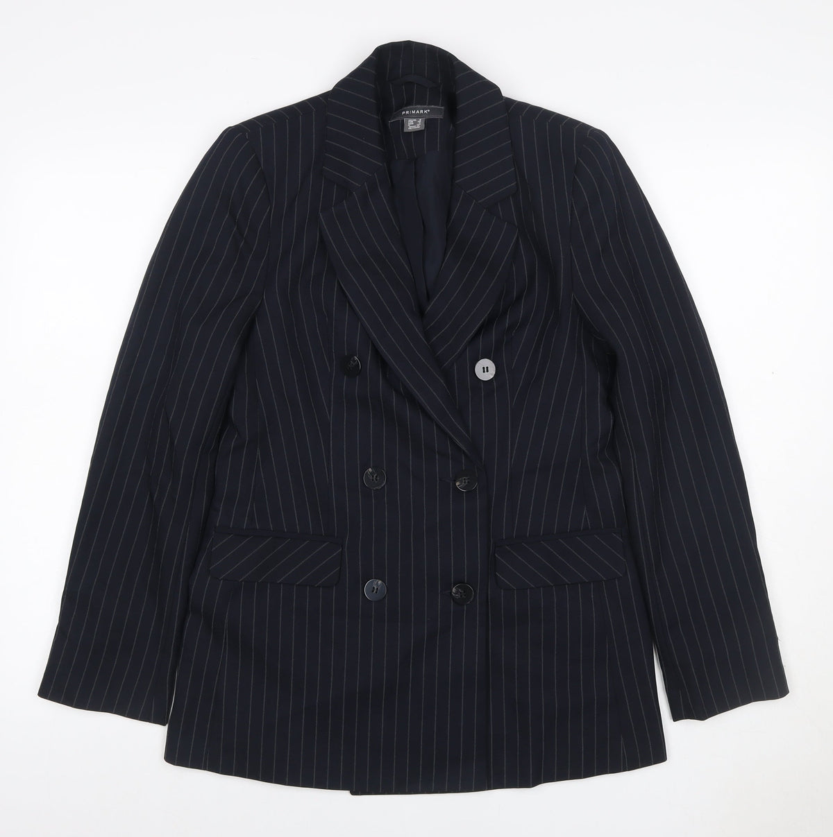 Primark Women Black Pinstripe UK 8 Double-Breasted Peak Lapel Blazer