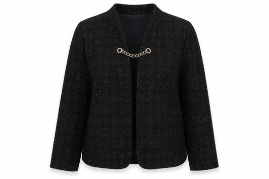 Per Una Women Black UK 18 Bouclé Gold Chain Trim Lined Blazer Jacket