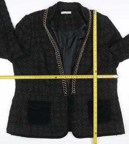 Per Una Women Black UK 18 Bouclé Gold Chain Trim Lined Blazer Jacket